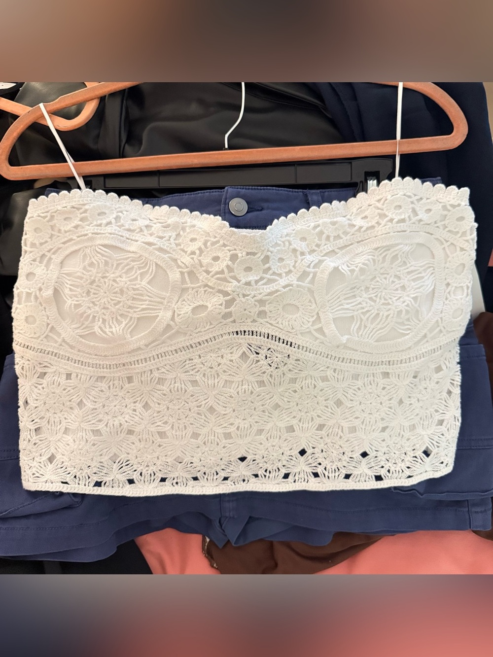 Express White Crochet Strapless Sweetheart Top NWT
